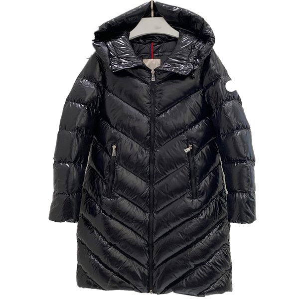 

designer womens down and parkas long twill hooded bright slim embroidered badge thickened warm bread jacket, Black