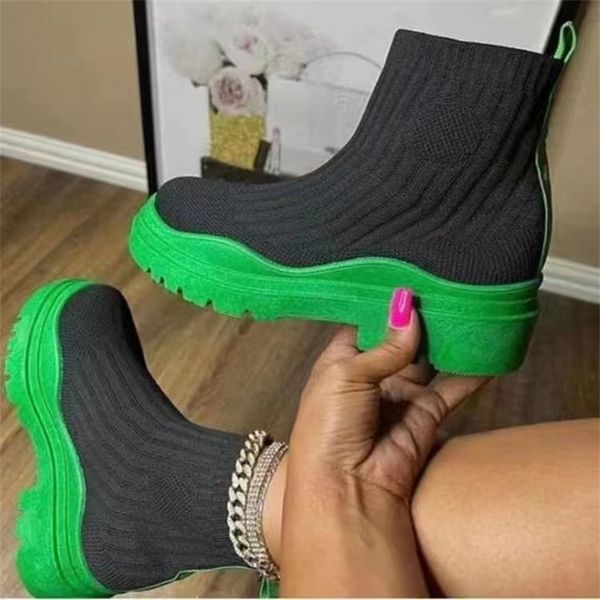 

boots women ankle knitted sock platform female slipon ladies casual comfortable concise fashion 2023 studens short 221007, Black
