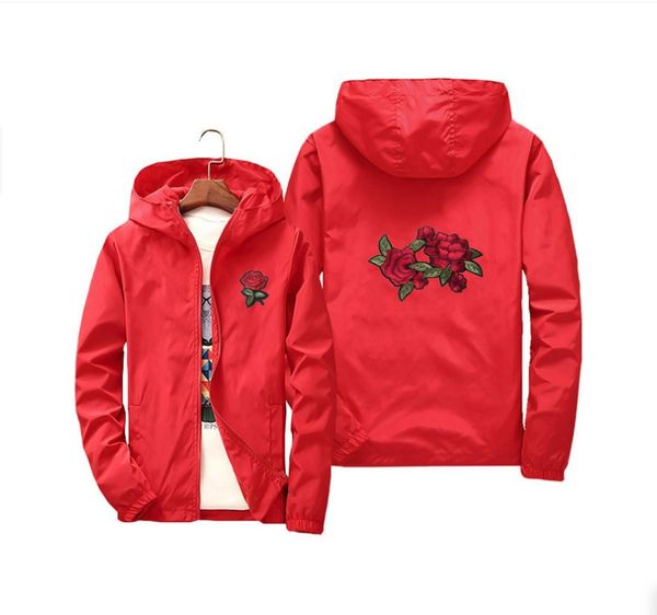 

embroidery rose windbreaker jacket men zipper hooded mens autumn jackets bomber college varsity track coats women streetewear winter coats j, Black;brown