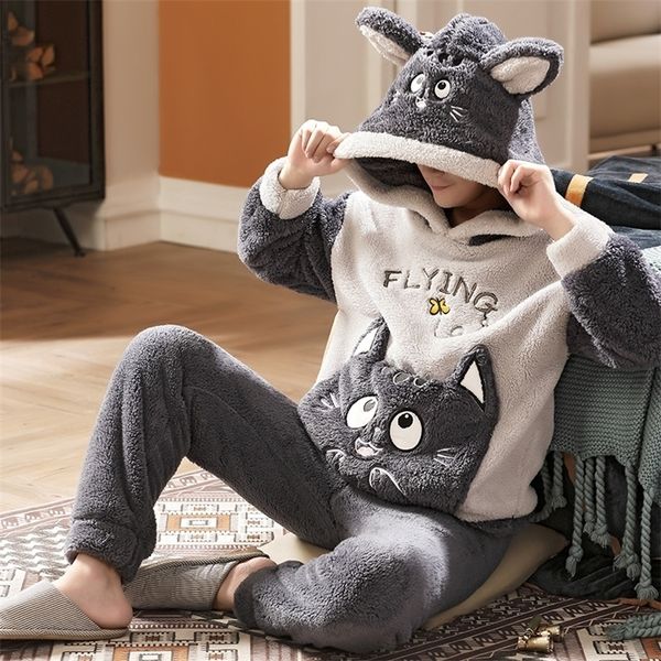 

men's sleepwear pajamas for men style warm flannel long sleeve male pocket pyjama set young boy wear pant 4xl 5xl 221007, Black;brown