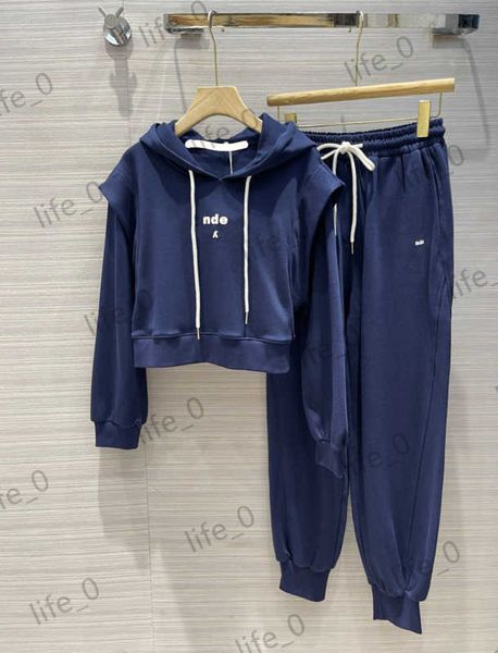 

womens two pieces pants temperament hooded short sweatshirts elastic waist bunch foot designer trousers fashion brand mild fleece woman tra, White