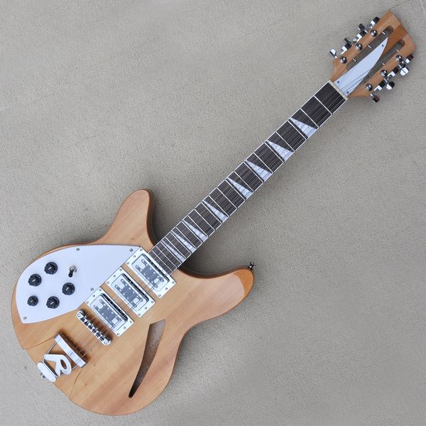 

factory custom left handed semi-hollow electric guitar with natural wood color 12 strings rosewood fingerboard 3 pickups can be customized