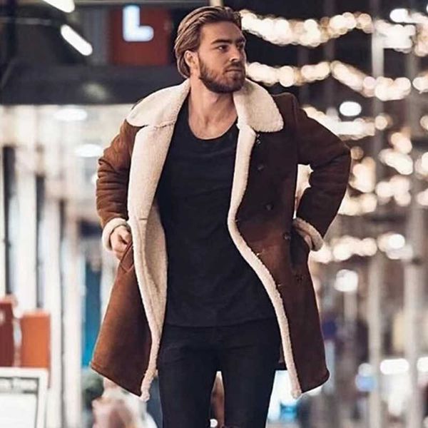 

men's fur faux fur autumn long sleeve lapel button-up fleece jackets outwear vintage men wool coat cardigan office fashion warm winter, Black