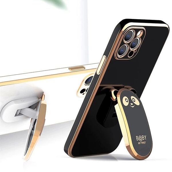 

luxury cases square plating bear fold stand holder phone case for iphone 14 13 12 mini 11 pro xs max x xr 6 6s 7 8 plus se2 soft cover