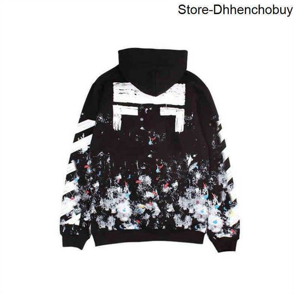

men's hoodies offs classic mens loose fashion sweatshirts zipper hoodie cotton pullover long sleeved back oil paint arrow x men women 3, Black