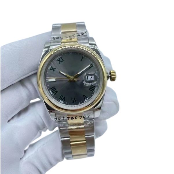 

mens watches super quality 36mm/41mm grey roman dial oyster movement mechanical automatic men's wristwatches, Slivery;brown