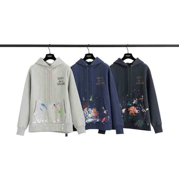 

gallerydepts designer hoodie hand correct version painted splash graffiti old loose high street hoodie men's sweater, Black