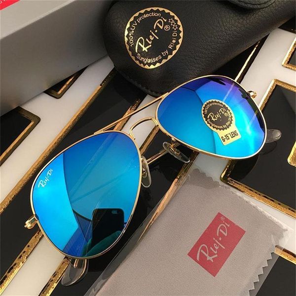 

1pcs designer brand classic pilot sunglasses fashion women sun glasses uv400 gold frame green mirror 58mm lens with box299d, White;black
