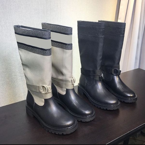 

women boot new letter embroidered genuine leather stitching flying woven socks boots mid-tube martin boots long, Black