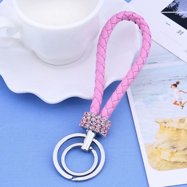 

2022 keychains diamond encrusted leather rope flash drill creative car bag key chain fashionable birthday gift accessories hand painting met, Silver