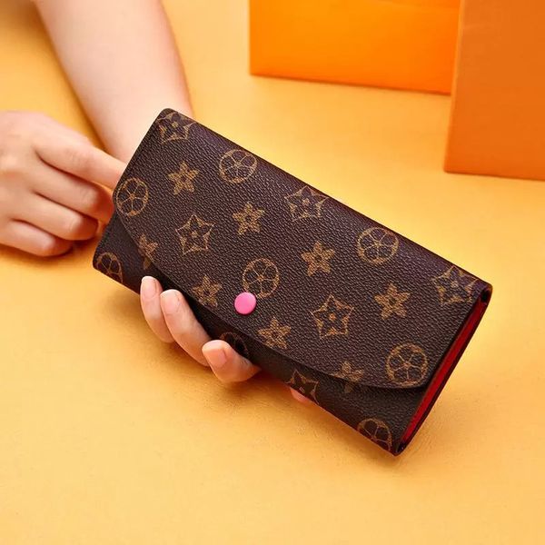 

brand emilie wallet genuine leather flap button women long wallets luxury designers zipper coin purse card holder clutch louiseity lvs viuto, Red;black