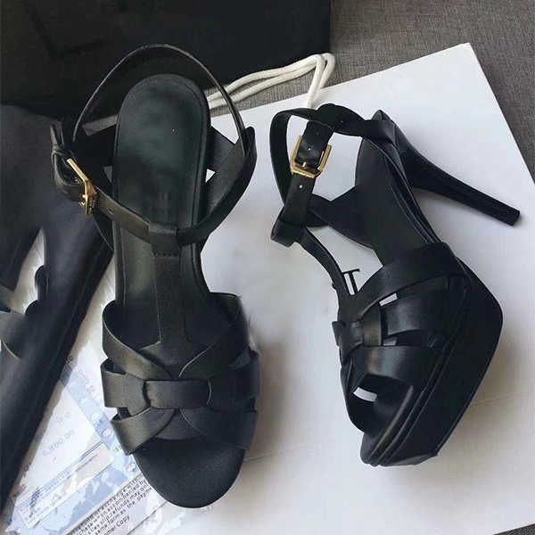 

fragrance sandals small pure gold luxury designer sandals platform t-strap high heels sandals lady shoes party shoes 10cm with box us 4-11 n, Black