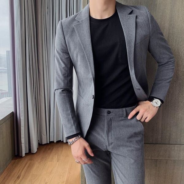 

men's suits blazers jacketspants brand clothing men spring business blazersmale slim fit cotton leisure groom dress twopiece 221008, White;black