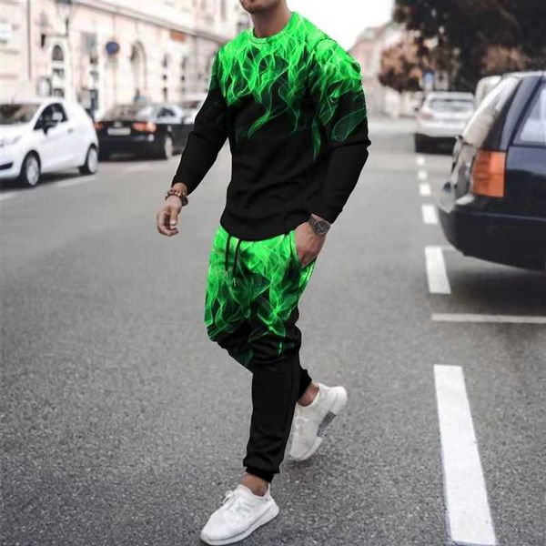 

men's tracksuits fall fashion men 2 piece set 3d print long t-shirt streetwear casual two male oversized tshirt suit g221007, Gray