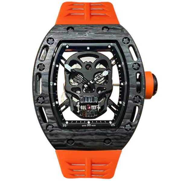 

men s watch luxury hollow design wine barrel skull large dial fluorescent fully automatic waterproof mechanical, Slivery;brown