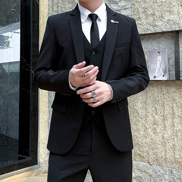 

men's suits blazers fashion men's casual boutique business solid color slim groom wedding banquet formal suit pants vest 3 pcs set, White;black