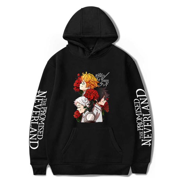 

men's hoodies sweatshirts the promised neverland anime hoodie sportswear oversized jumpers hip hop casual graphic aesthetic pullover sw, Black