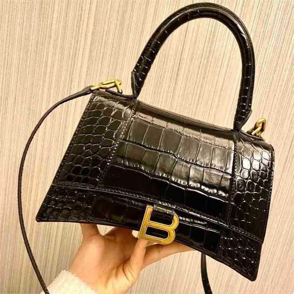 

version balencaigabag designer handags high net red home leather women's crocodile hourglass single shoulder cross mini square bag genu