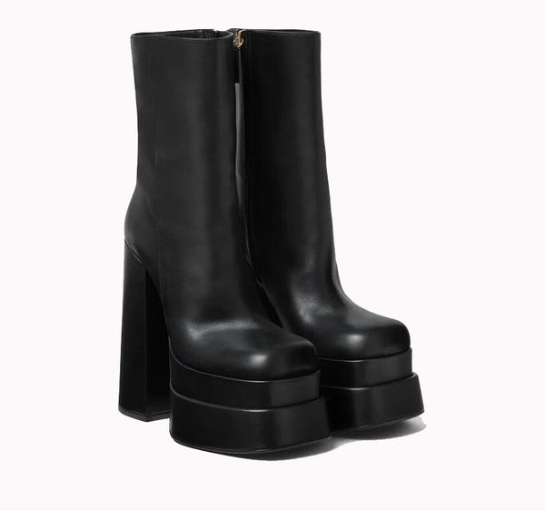 

realfine888 boots 5a aevitas platform ankle knee boot for women with box size 35-41, Black