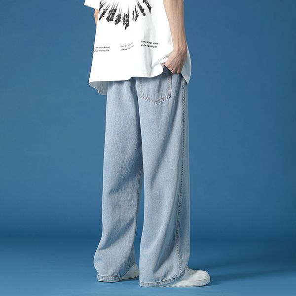 

men's jeans spring summer wideleg jeans men's fashion casual korean allmatch jeans men streetwear loose straight denim trousers me, Blue