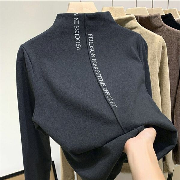 

womens sweaters korean style stretch casual pullover fallwinter womens letter print pullover plush sweaters fashion slim highneck warm femal, White;black