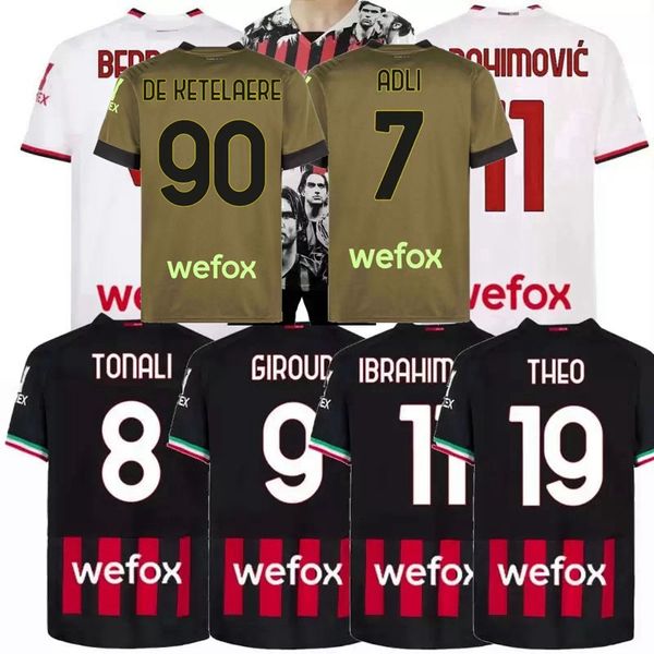 

2022 2023 ac milans ibrahimovic soccer jerseys origi theo calabria tonali tomori bennacer giroud dest de ketelaere brahim r.leao 22 23 footb, Black;yellow