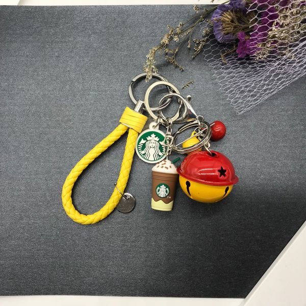 

2022 keychains korean creative cute cartoon lovers simulation 1 gram coffee cup star dad rope bell car key chain bag pendant resin rubber si, Silver