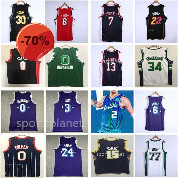 

21/22 75th city jerseys james 6 davis 3 curry 34 antetokounmpo 11 drozan 2 ball doncic 22 butler 13 harden irving 7 durant 12 morant lowry, Black