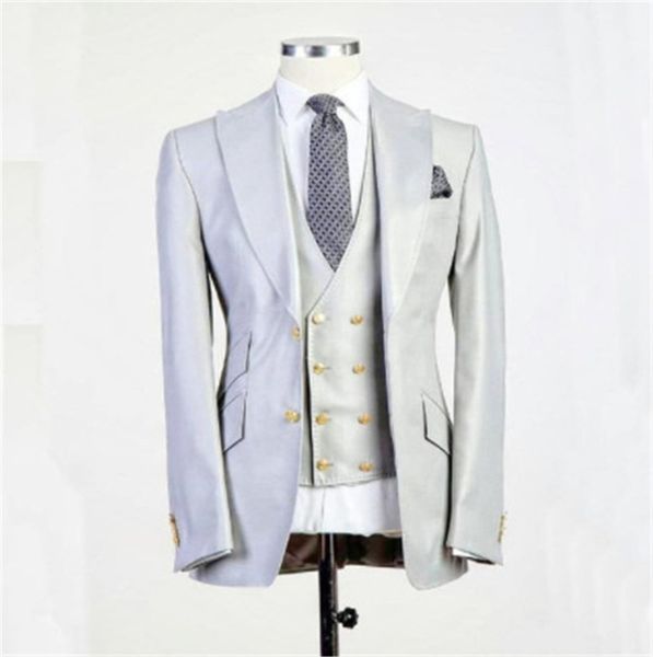 

men suits one button groom tuxedos peak lapel groomsmen wedding/prom/dinner man blazer jacket pants ttwo buttonsie vest w763, Black;gray