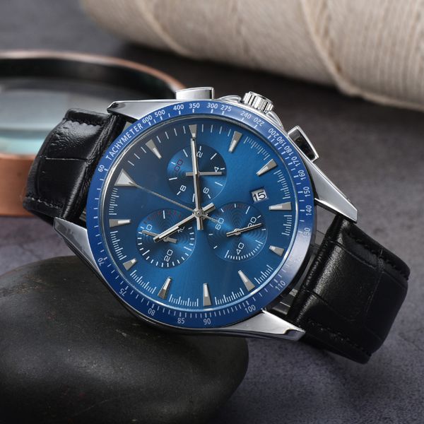 

2023 new rad0 six needles quartz wristwatch black dial multifunctional fashion business sports calendar leather strap men watch, Slivery;golden