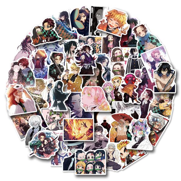 

50pcs demon slayer anime cartoon lapstickers water bottle laptravel case car