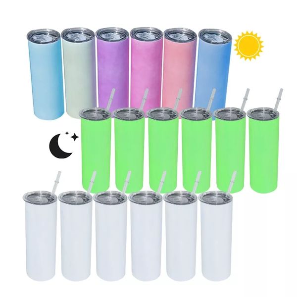 

sublimation 20oz straight tumbler glow in the dark uv color changing vacuum tumblers double wall stainless steel coffee mug sun light sensin