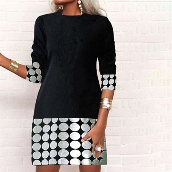 

casual dresses autumn casual harajuku print mini dress elegant oneck long sleeve aline dress spring office loose straight pullover dress 221, Black;gray