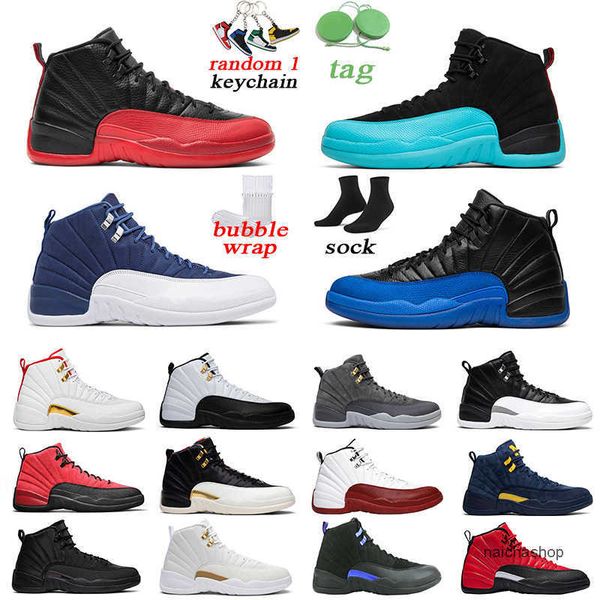 

12s mens basketball shoes jumpman university gold indigo dark grey the master men trainer sports sneakers size 7-13 jordon jordens, Black