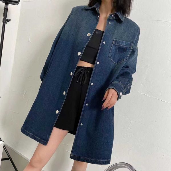 

brand women's blouses shirts 2022 new season new color chest bag triangular snap lapel denim jacket, White