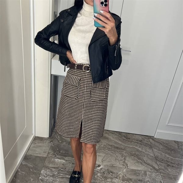

skirt en plaid female autumn and winter style high waist pocket split mid length one step plus size 221008, Black