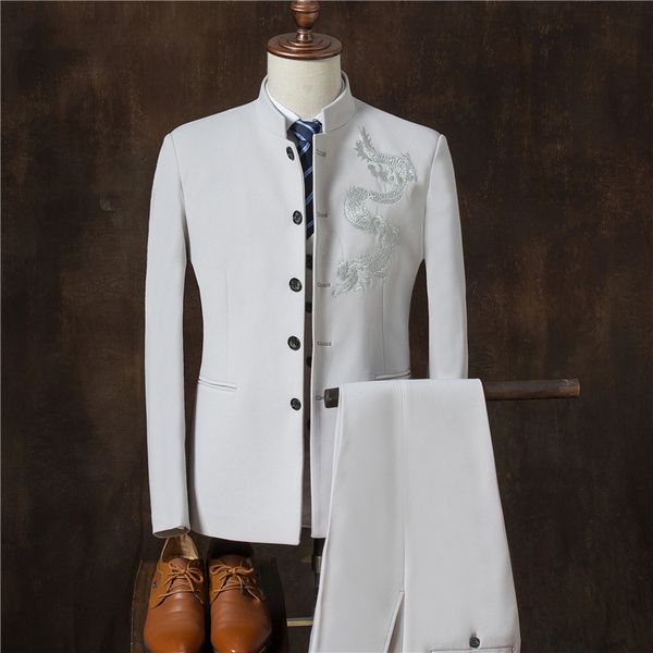 

men's suits blazers jacketpant luxury men's wedding suits fashion men slim fit embroidery business office blazers men chinese tuni, White;black