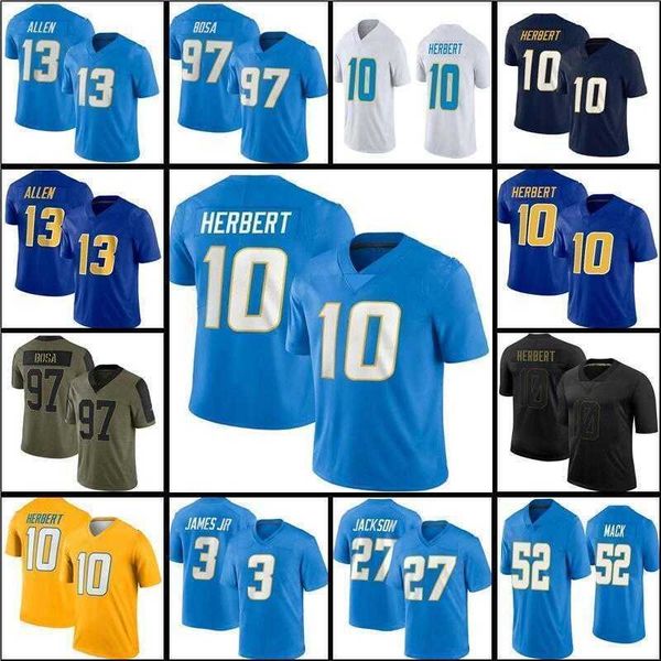 

football jersey los angeles''chargers''nfl''10 justin herbert 52 khalil mack, Black;red