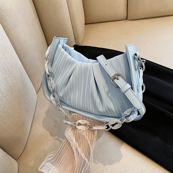 

striped pleated chain bag retro women's armpit cloud bag summer new one-shoulder handbag silk ribbon cross body bags