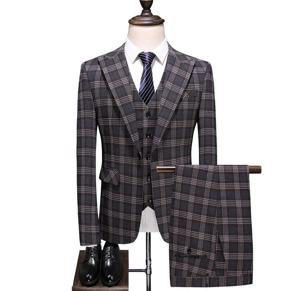 

men's suits blazers jacketsvestpants clothing men pure cotton plaid business blazersmale slim fashion male groom dress threepiece suit, White;black