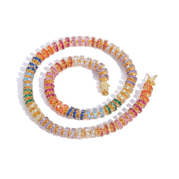 

8mm 16/18inch gold silver color bling colorful cz stone round cuban link chain mens fashion hip hop jewelry