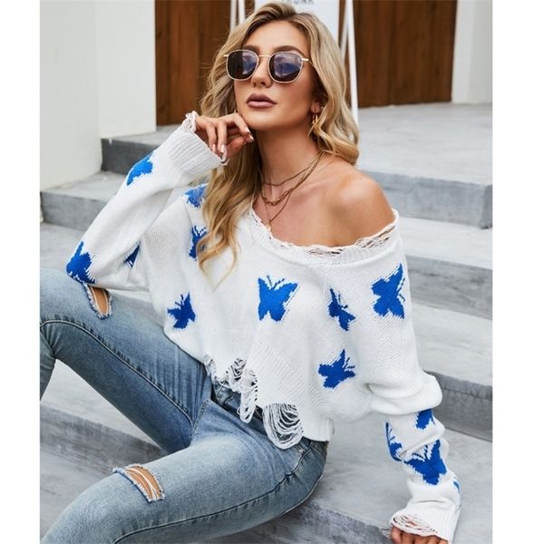 

womens sweaters deeptown y2k sweater fashion sweet off shoulder butterfly graphic oversize jumper korean women knitted clothes autumn 22100, White;black