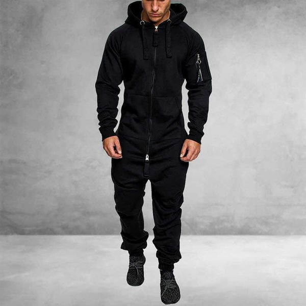 

men's tracksuits oeak autumn winter thick one piece hooded fleece jumpsuit camouflage print casual zipper oversize sport suits g221007, Gray