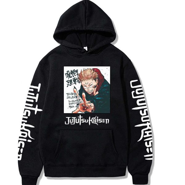 

men's hoodies sweatshirts japanese anime jujutsu kaisen harajuku yuji itadori printed hoodie streetwear casual g221008, Black