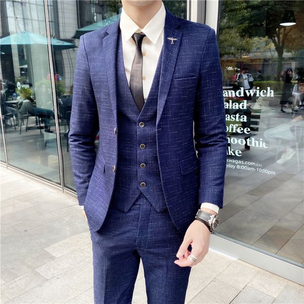 

men's suits blazers fashion men's casual boutique business slim plaid suit male wedding groom man dress blazers jacket pants vest, White;black