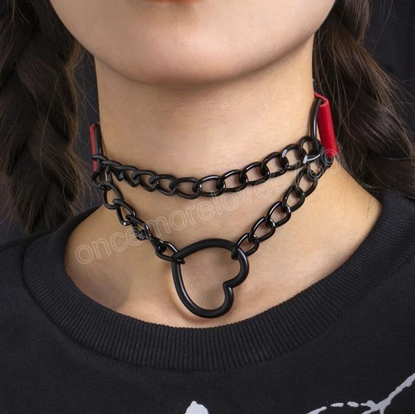 

harajuku pu leather chain heart pendant necklace goth neck choker accessories grunge steampunk halloween jewelry, Silver