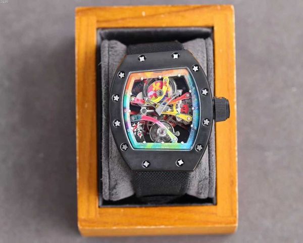 

diver luxury mechanical watch zy factory rm68 01 tourbillon movement graffiti master skeleton, Slivery;brown