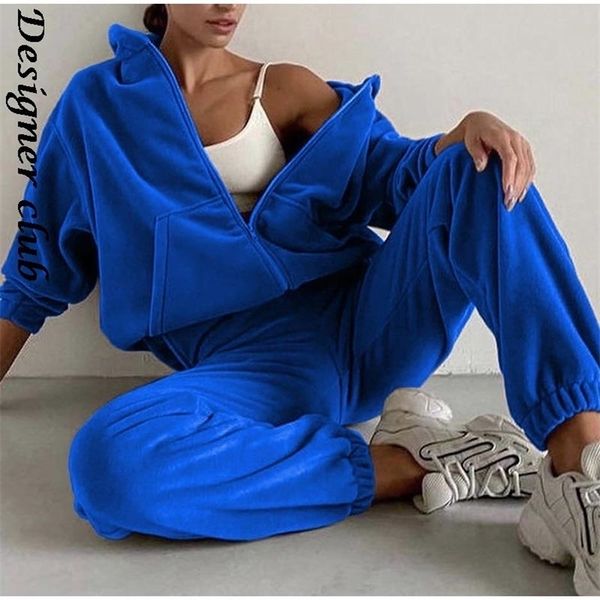 

womens two piece pants women autumn winter fashion hooded zipper outerwear and harem pant suit female casual tracksuit two piece sets 221008, White