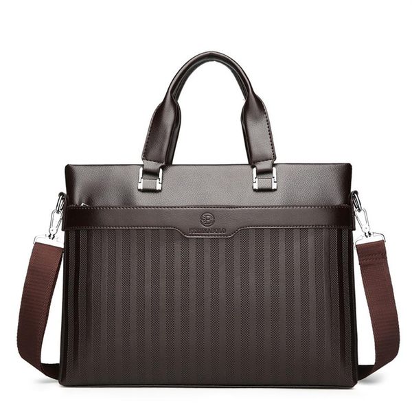 

men's new pu stripe business wind soft wear-resistant leather shoulder bag black & brown 2833