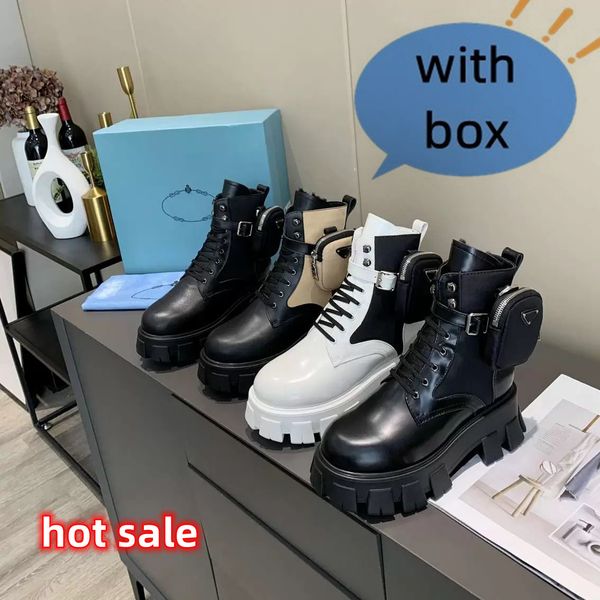 

men women rois boots designer ankle martin boot leather nylon removable pouch bootie military inspired combat shoes, Black
